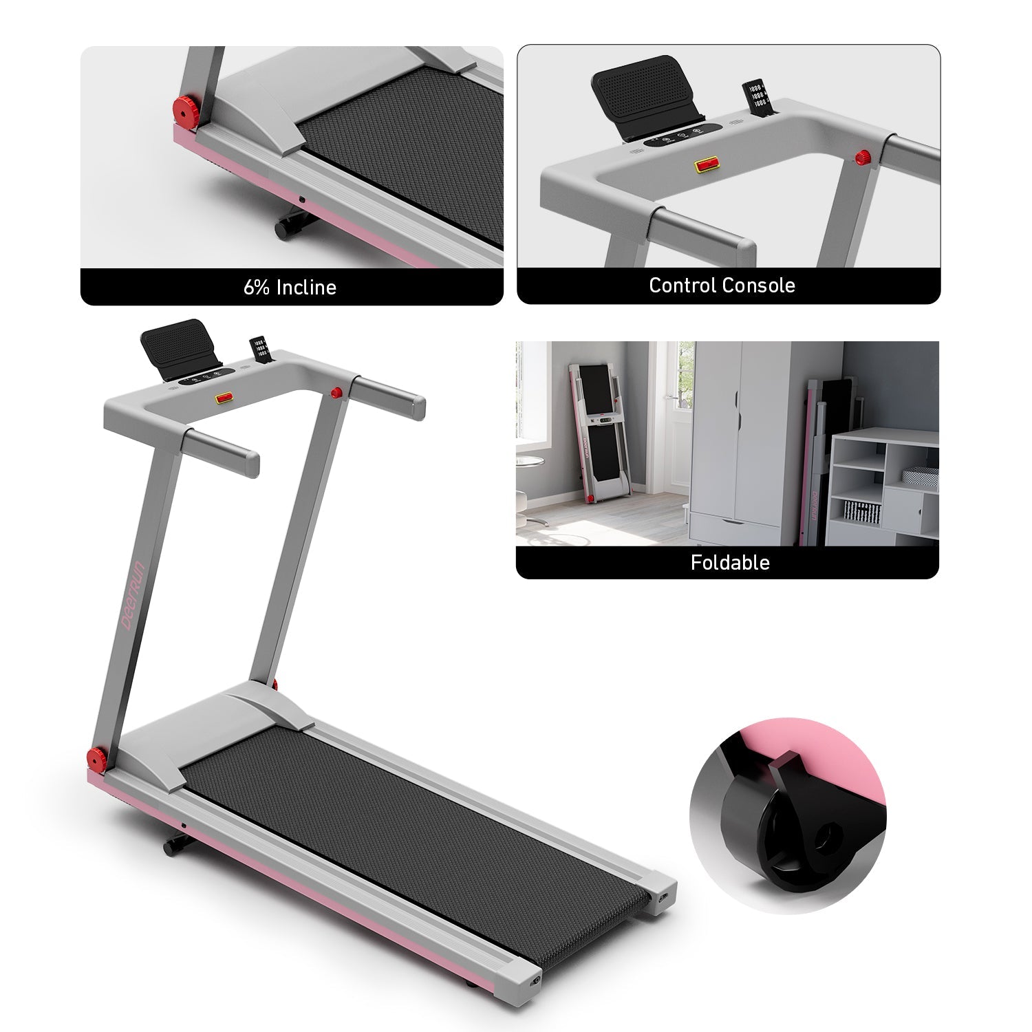 Deerrun A1 Series 6% Incline Foldable Treadmill——Upgraded Chip & Nfc Support | 300 Lbs-350 Lbs, 7.5 Mph-10 Mph