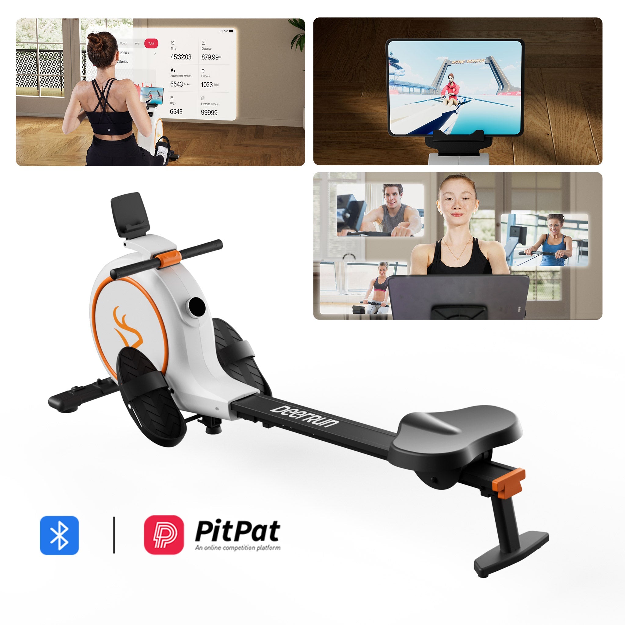 Deerrun Rw600 Adjustable 32-Level Magnetic Resistance Long Slide Rail Smart Rowing Machine With Pitpat App