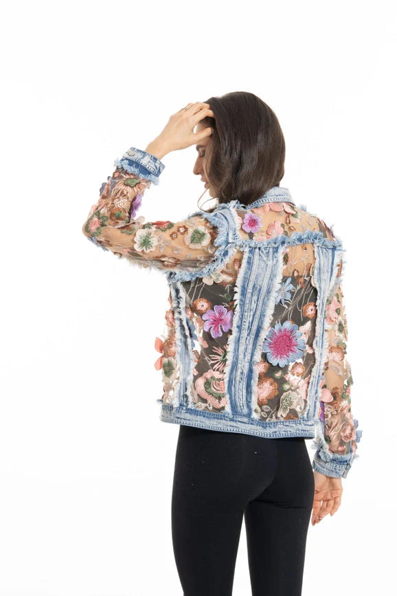 Denim and Lace Embroidered Jacket