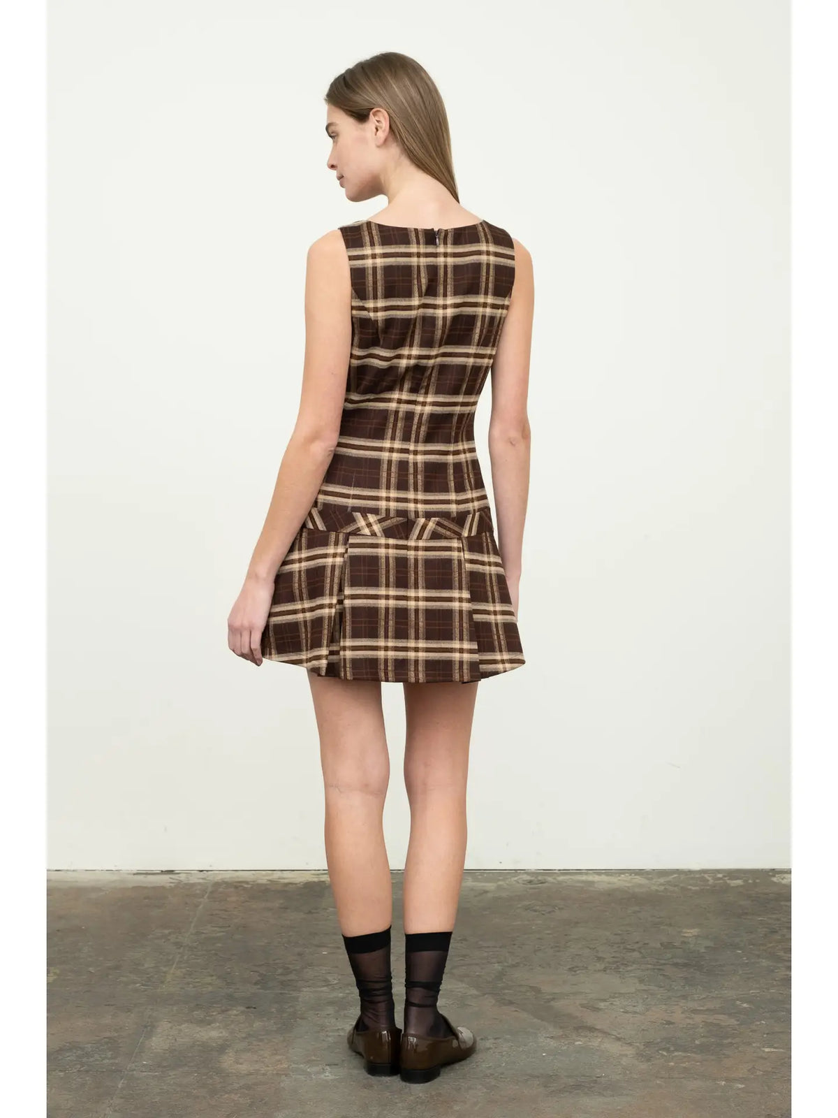 Drop Waist Sleeveless Plaid Mini Dress for Women