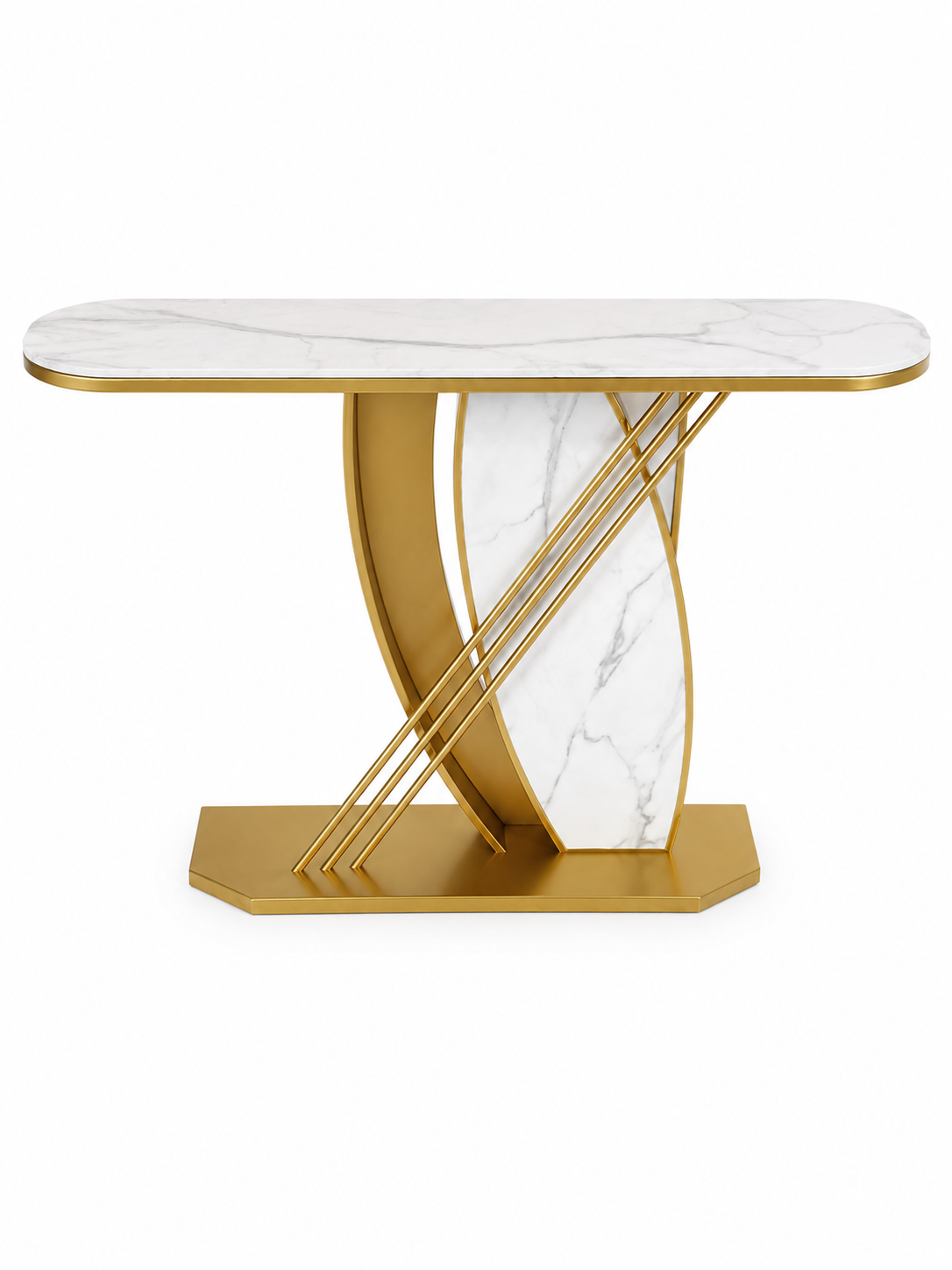 Elegant Entryway Console Table in White Marble & Golden Steel