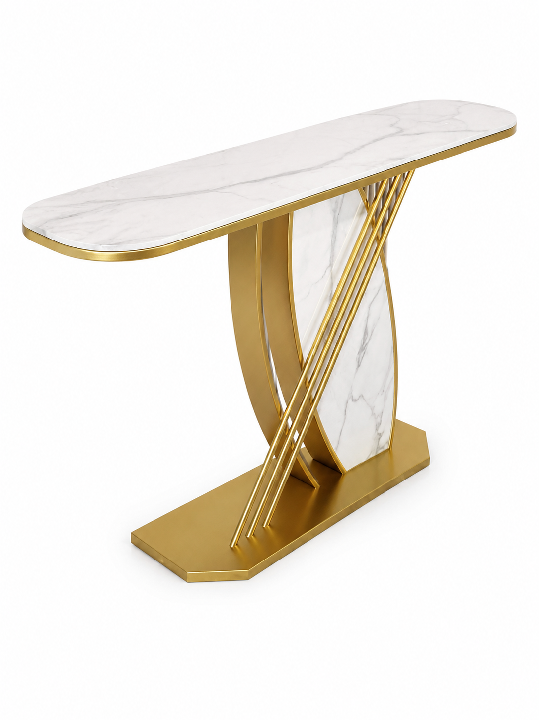 Elegant Entryway Console Table in White Marble & Golden Steel