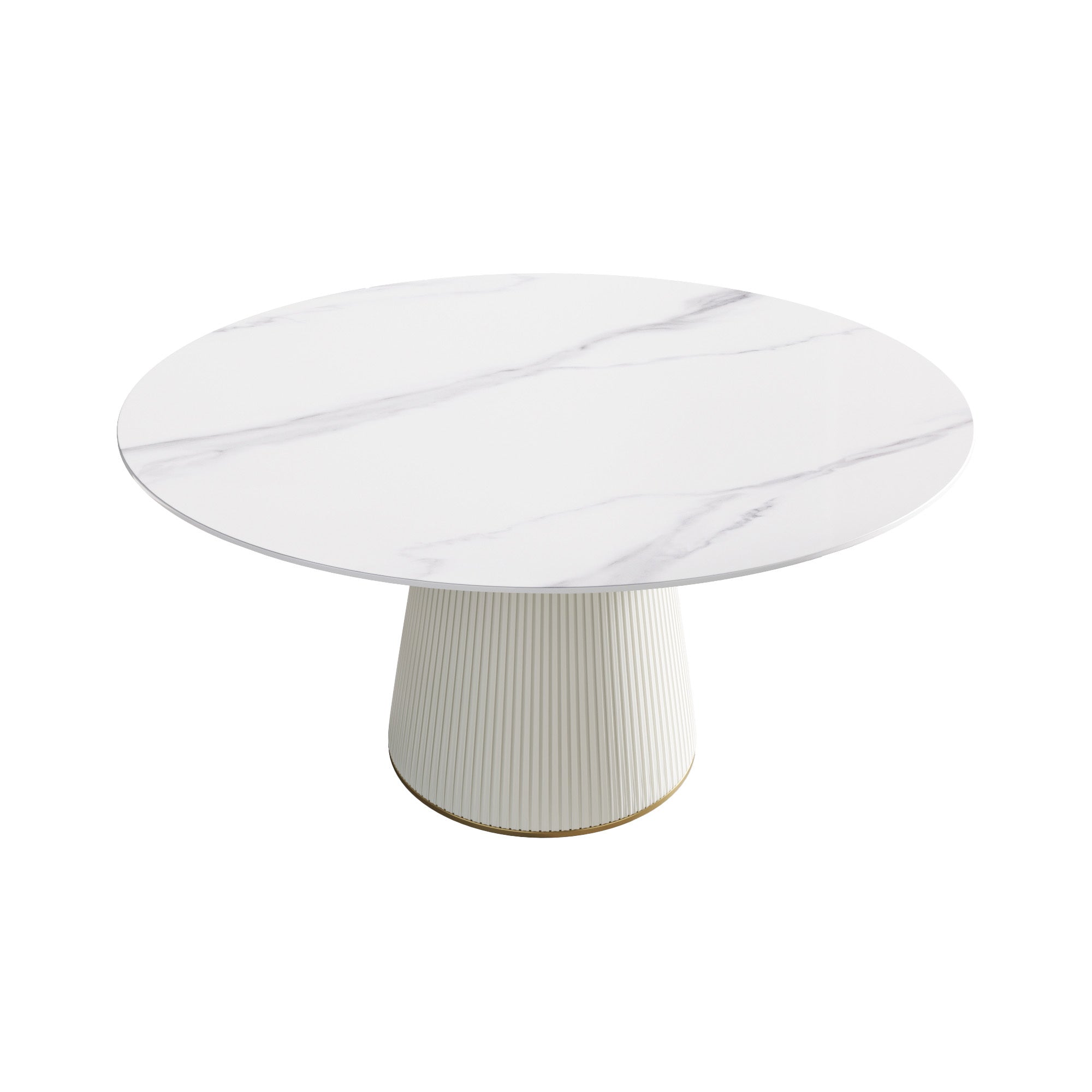Elegant Round Dining Table Set with Stone Top and Upholstered Chairs