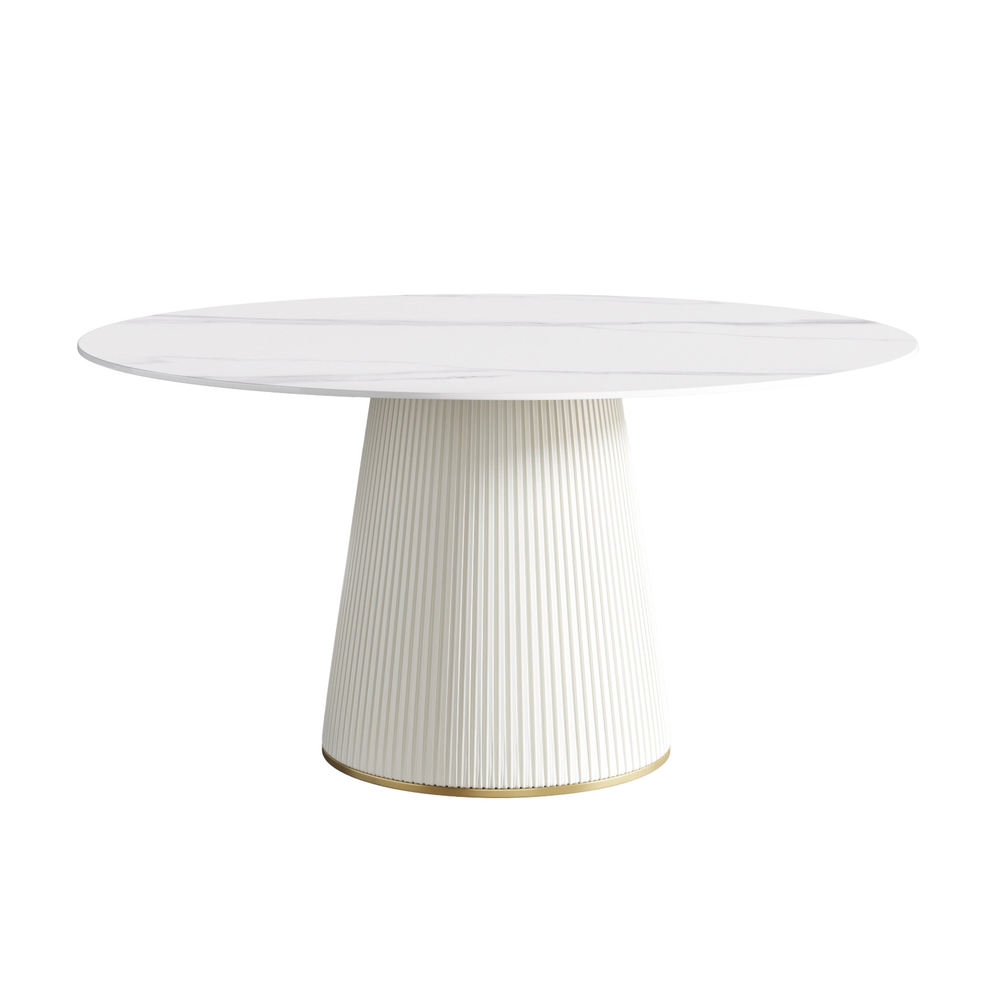 Elegant Round Dining Table Set with Stone Top and Upholstered Chairs