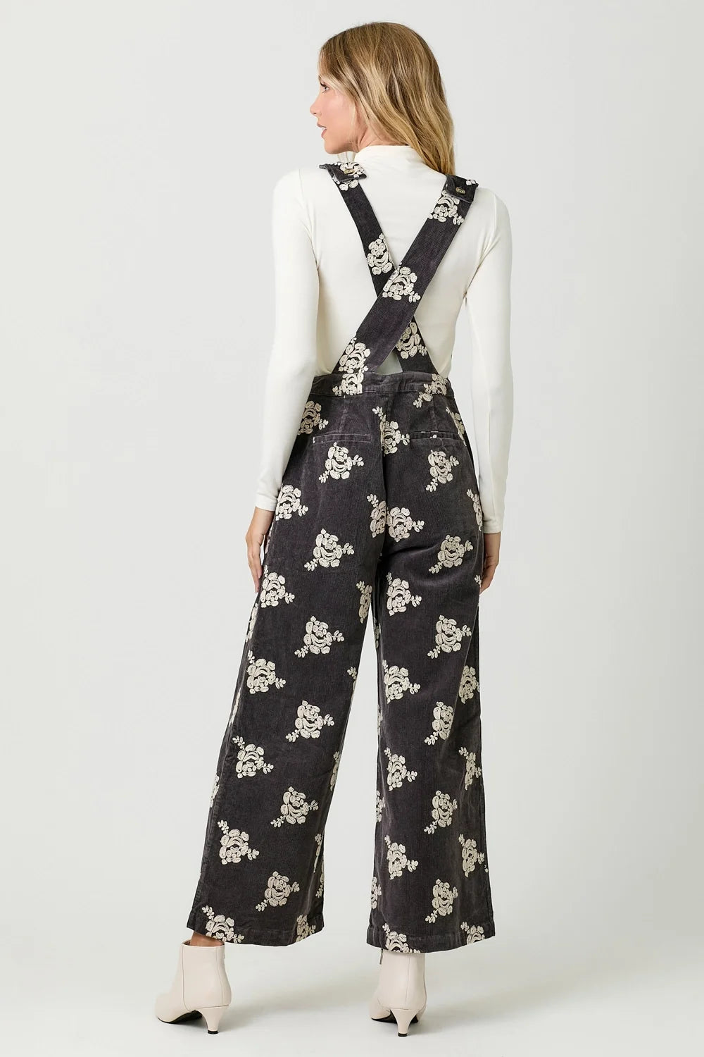 Embroidered Corduroy Jumpsuit - Black