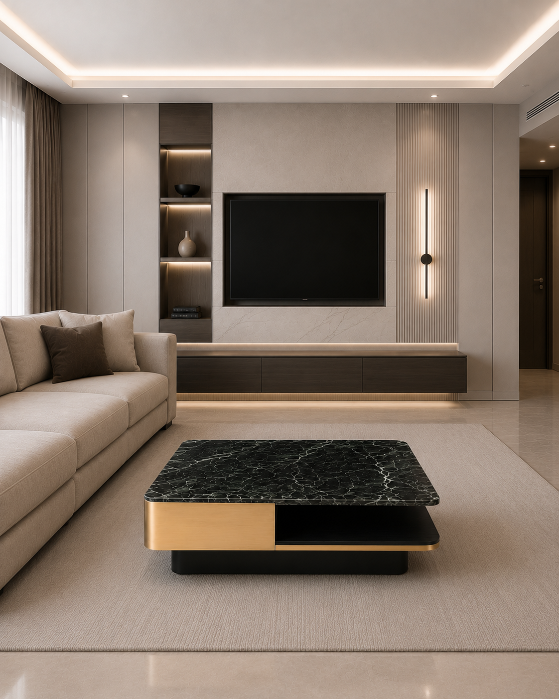 Emerald Luxe Marble & Steel Coffee Table