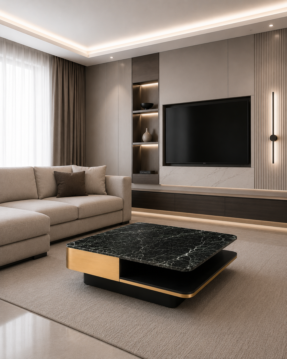 Emerald Luxe Marble & Steel Coffee Table
