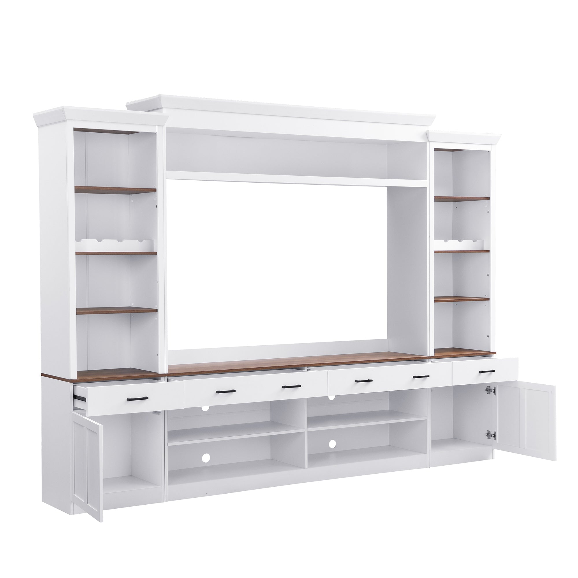 Entertainment Console with Bookshelves, Wine Rack & Media Storage