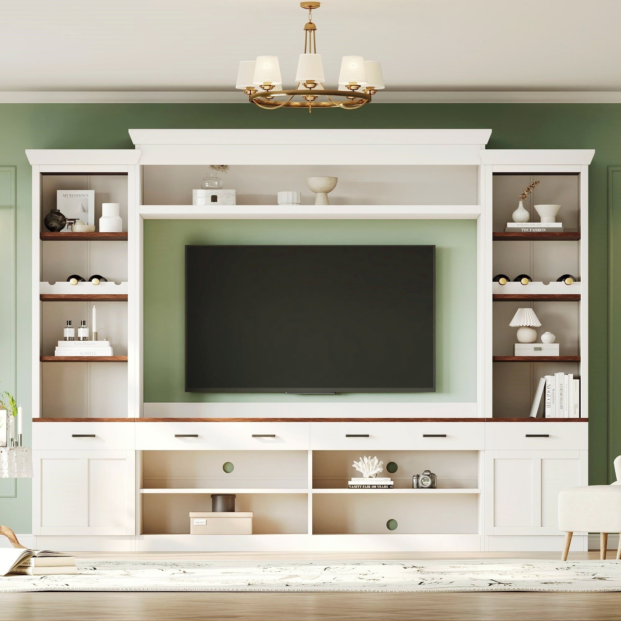 Entertainment Console with Bookshelves, Wine Rack & Media Storage