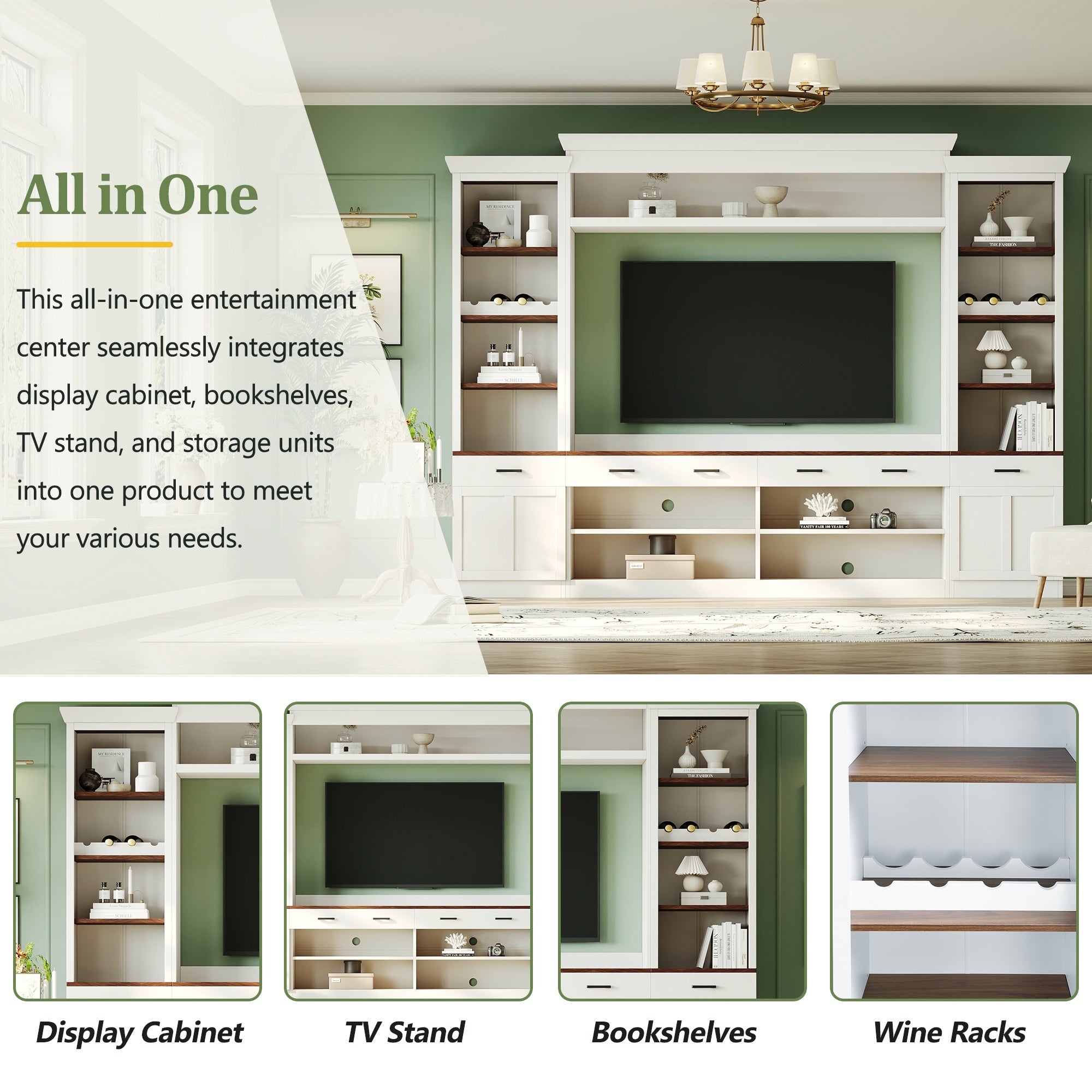 Entertainment Console with Bookshelves, Wine Rack & Media Storage
