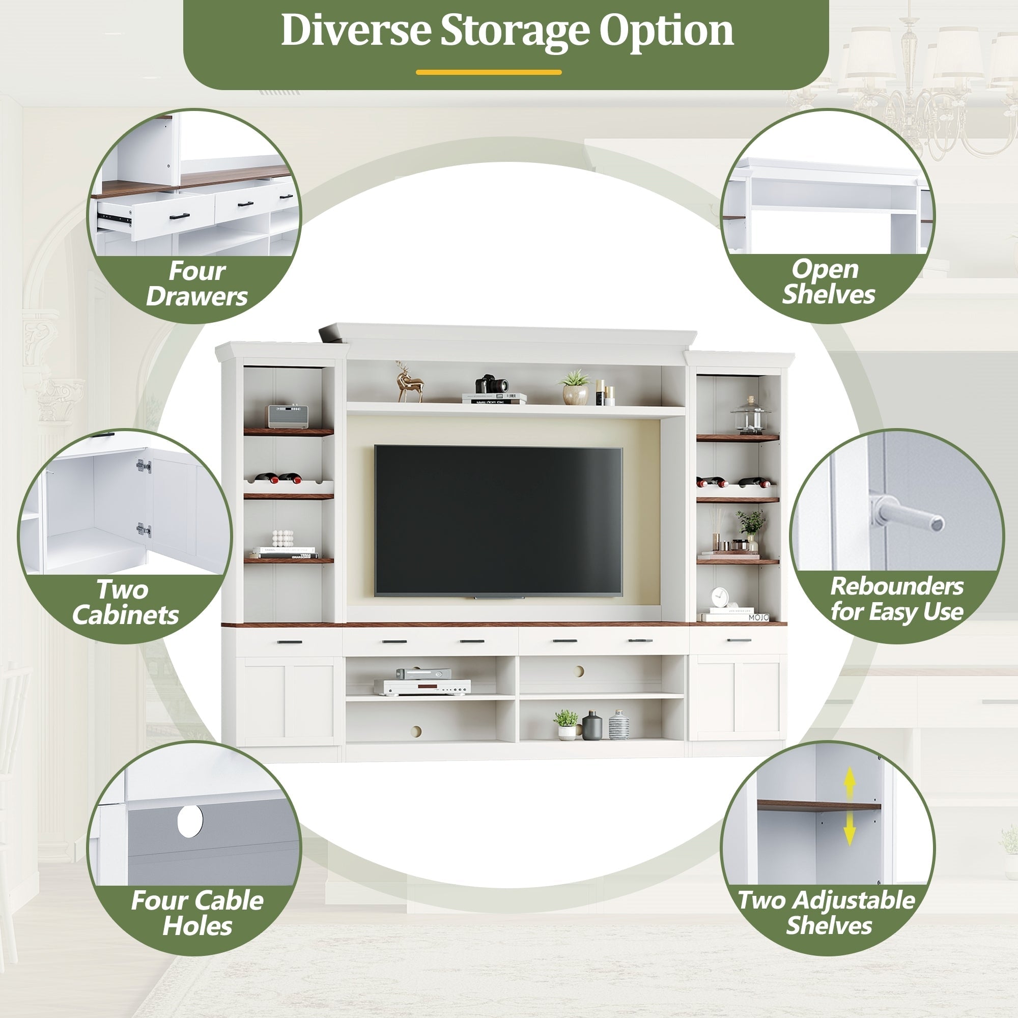 Entertainment Console with Bookshelves, Wine Rack & Media Storage