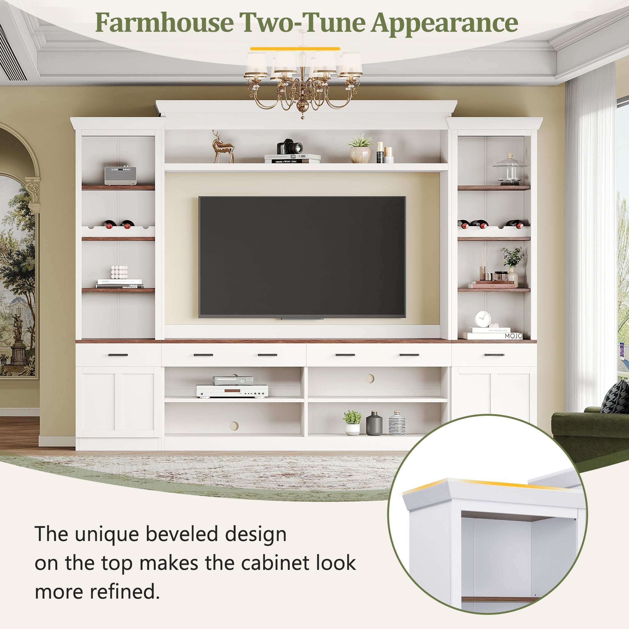 Entertainment Console with Bookshelves, Wine Rack & Media Storage