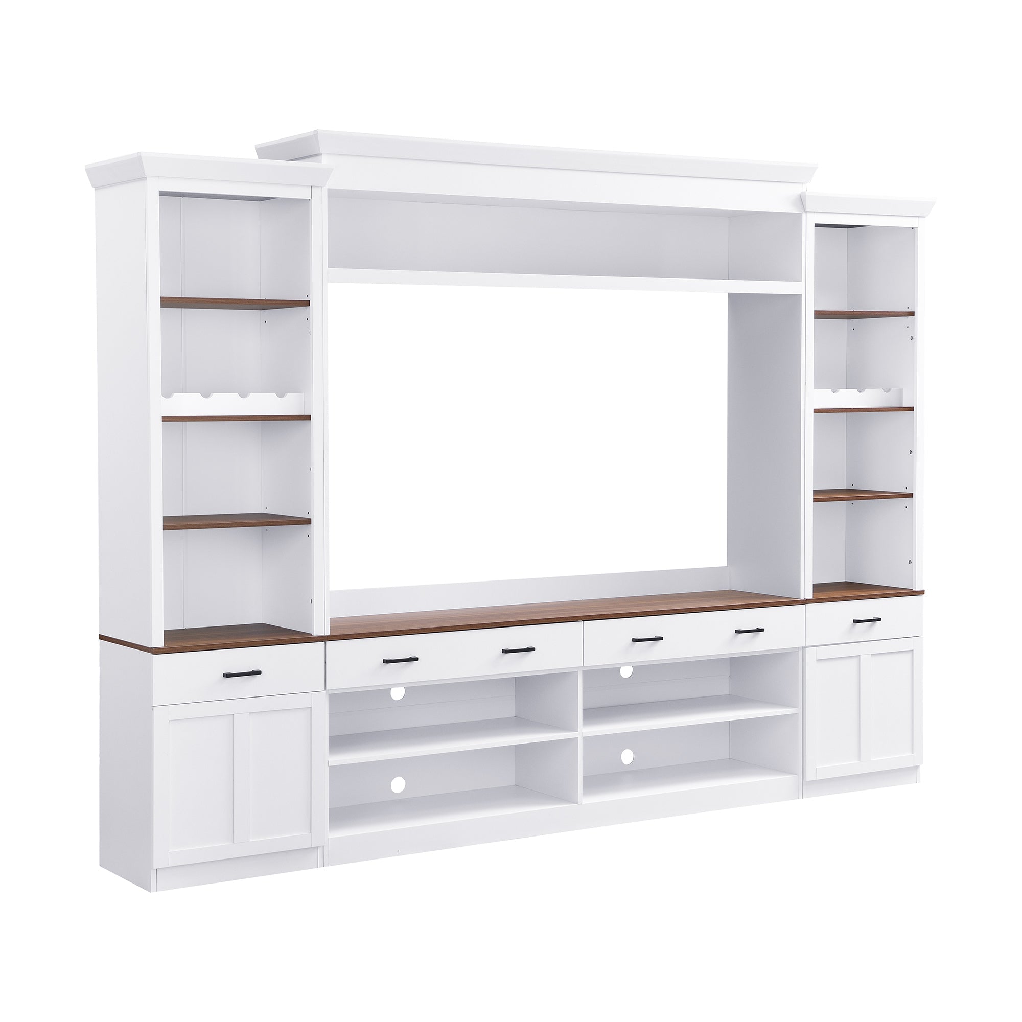 Entertainment Console with Bookshelves, Wine Rack & Media Storage