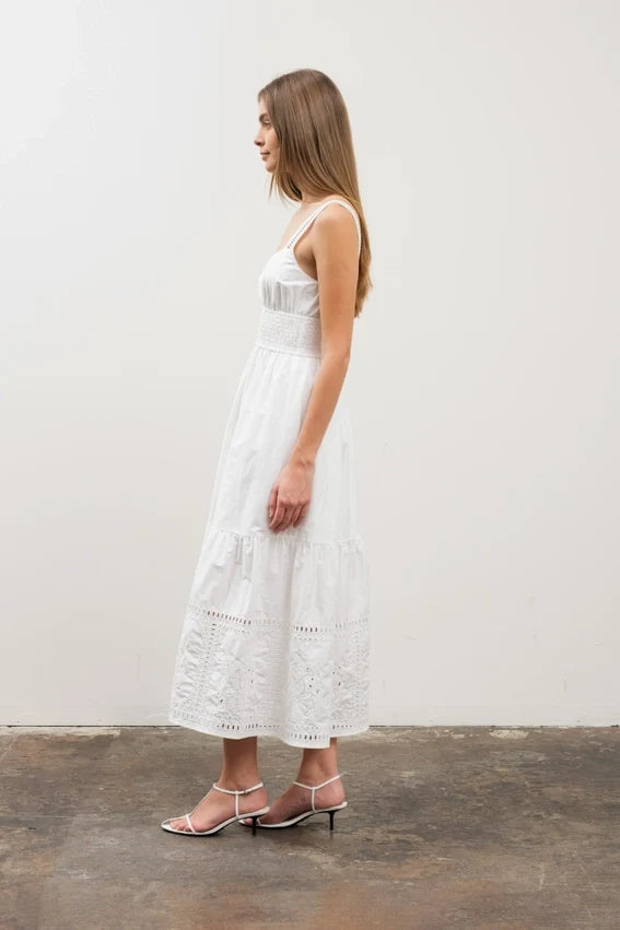 Eyelet Detail Sleeveless Midi Dress White