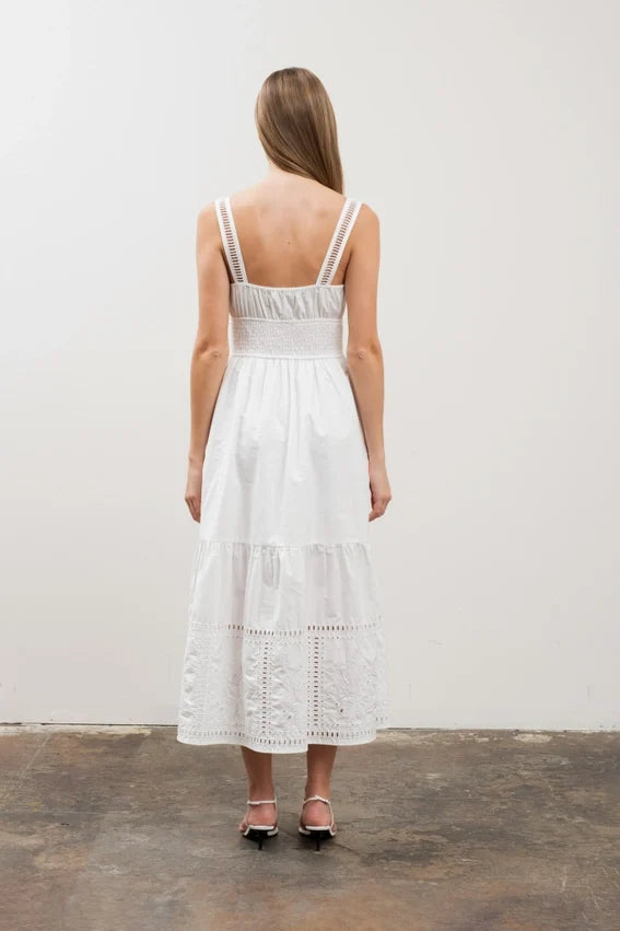 Eyelet Detail Sleeveless Midi Dress White