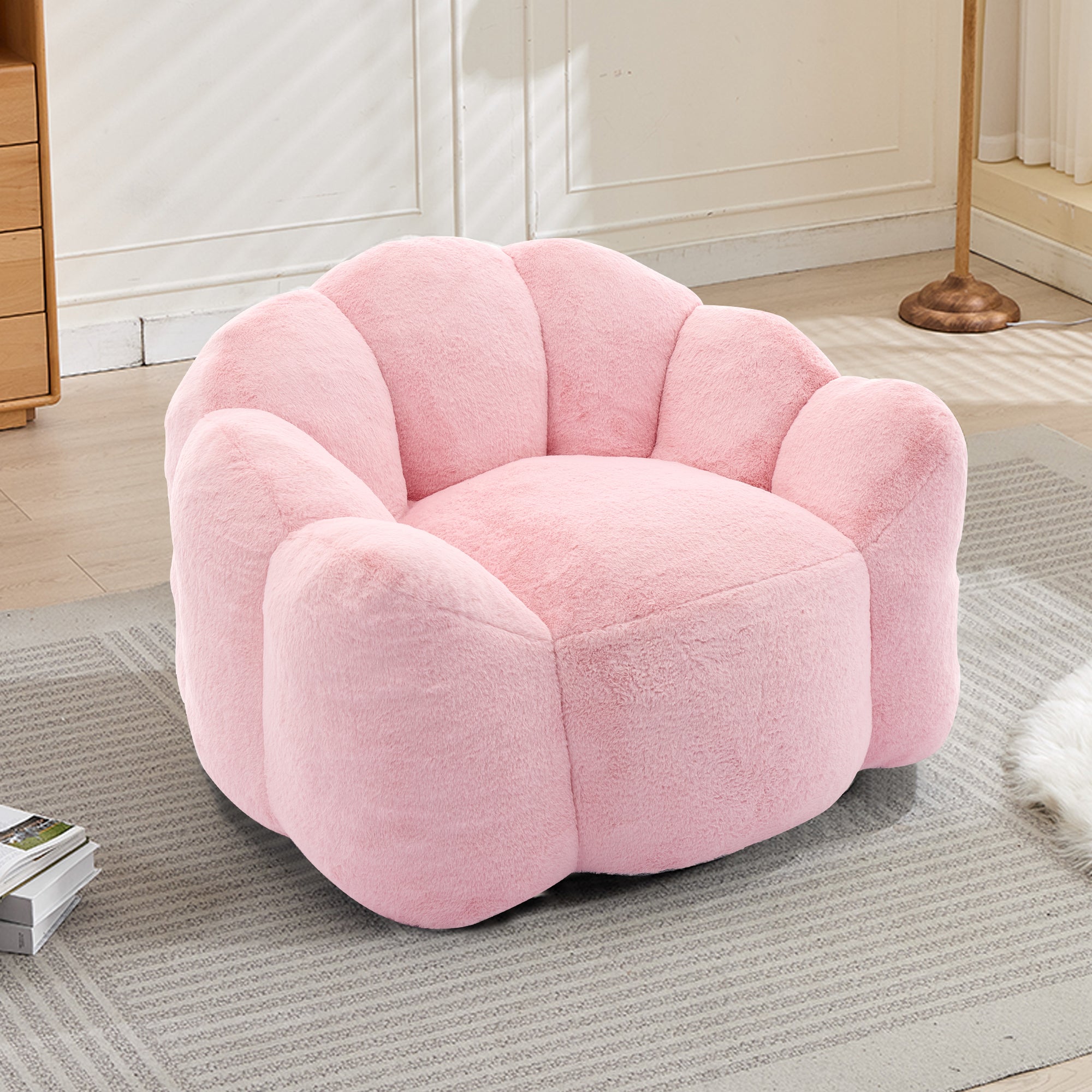 Faux Fur Bean Bag Lounge Chair with Armrests – Pink