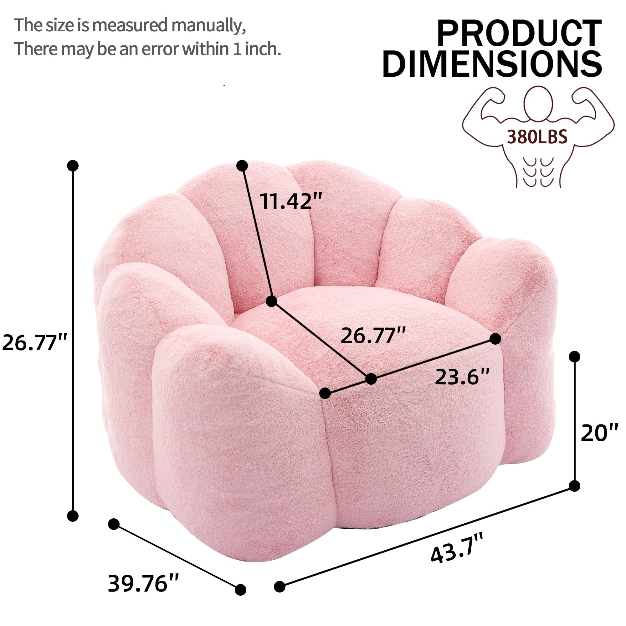 Faux Fur Bean Bag Lounge Chair with Armrests – Pink