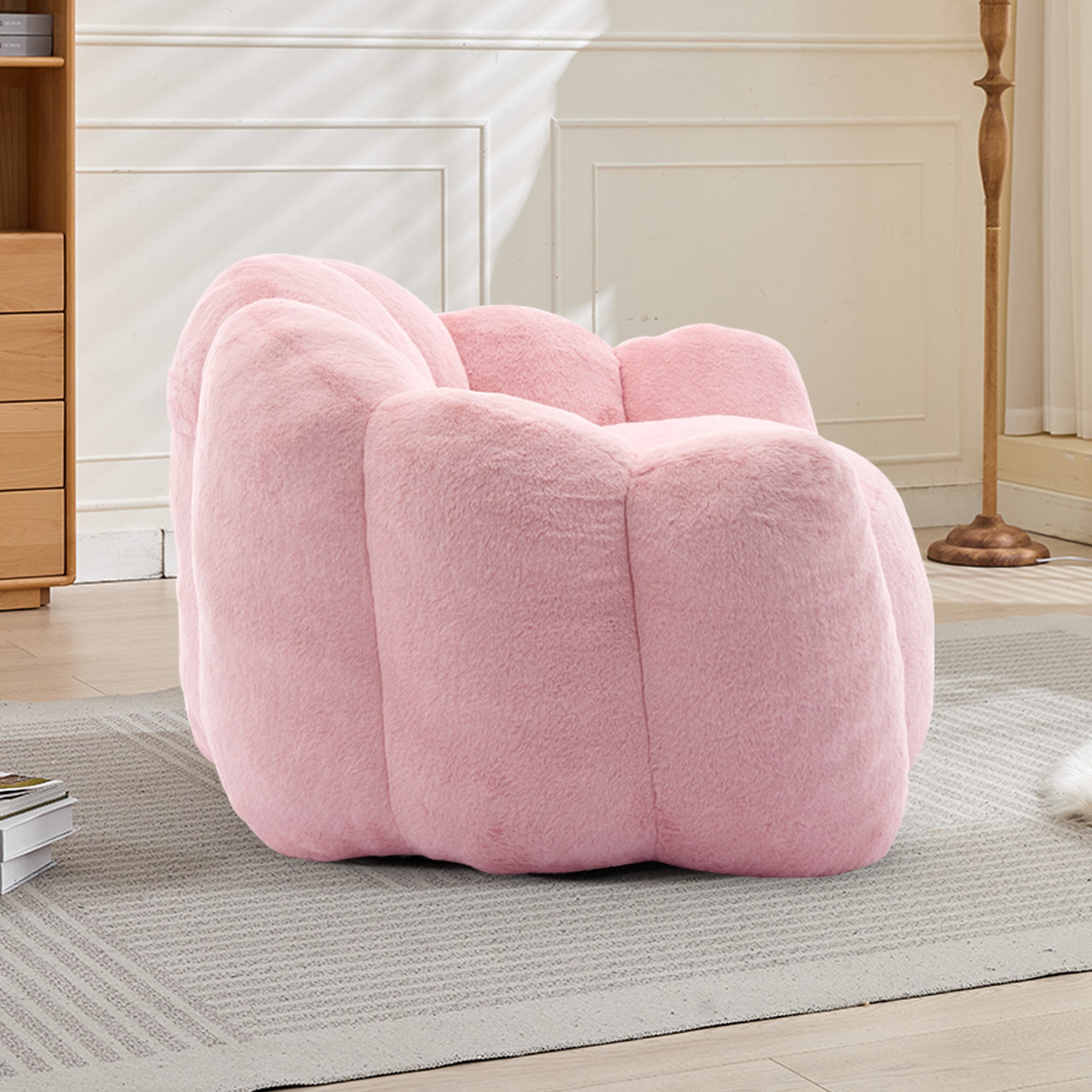 Faux Fur Bean Bag Lounge Chair with Armrests – Pink