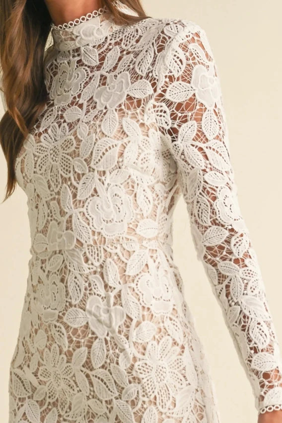 Floral Lace Midi Dress White Elegant Women's Dress