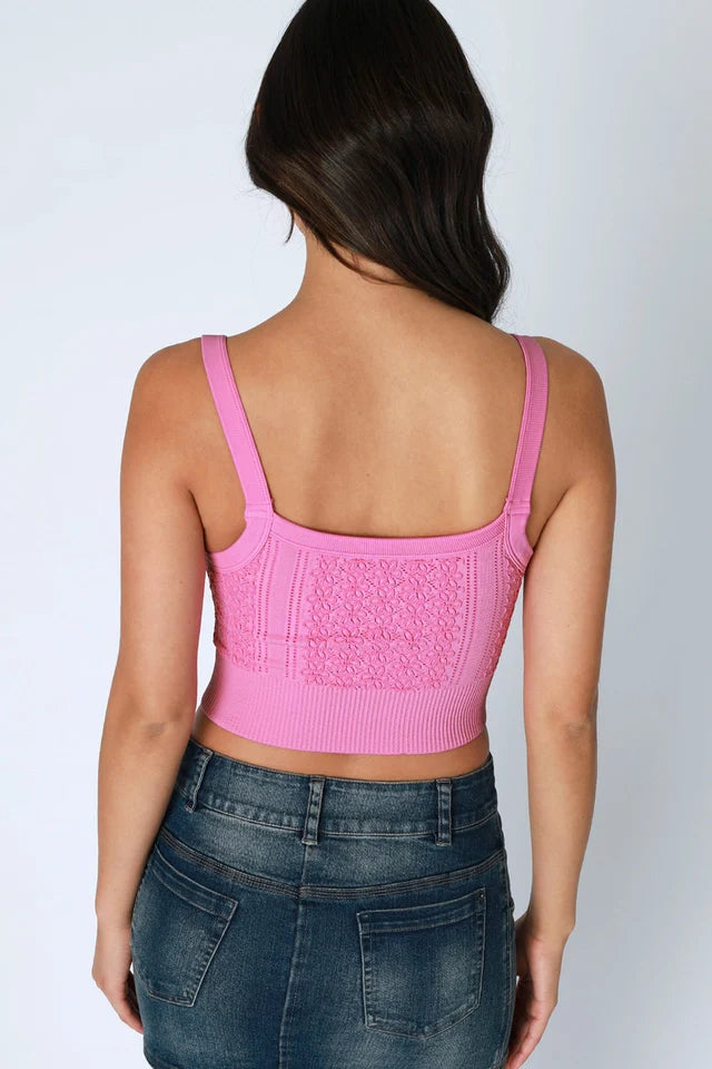 Floral Lace Ribbed Crop Top