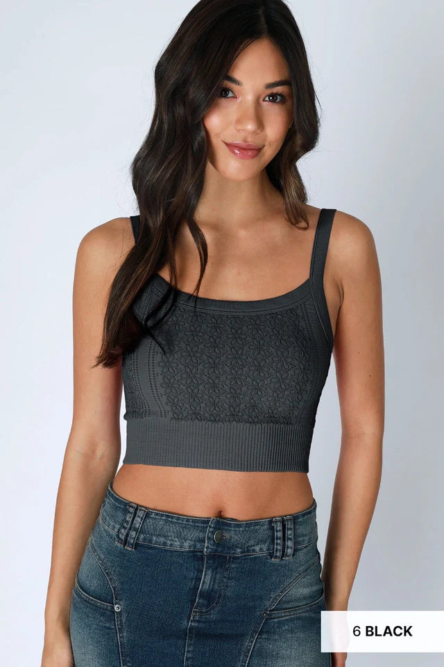 Floral Lace Ribbed Crop Top