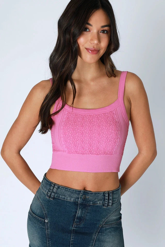 Floral Lace Ribbed Crop Top