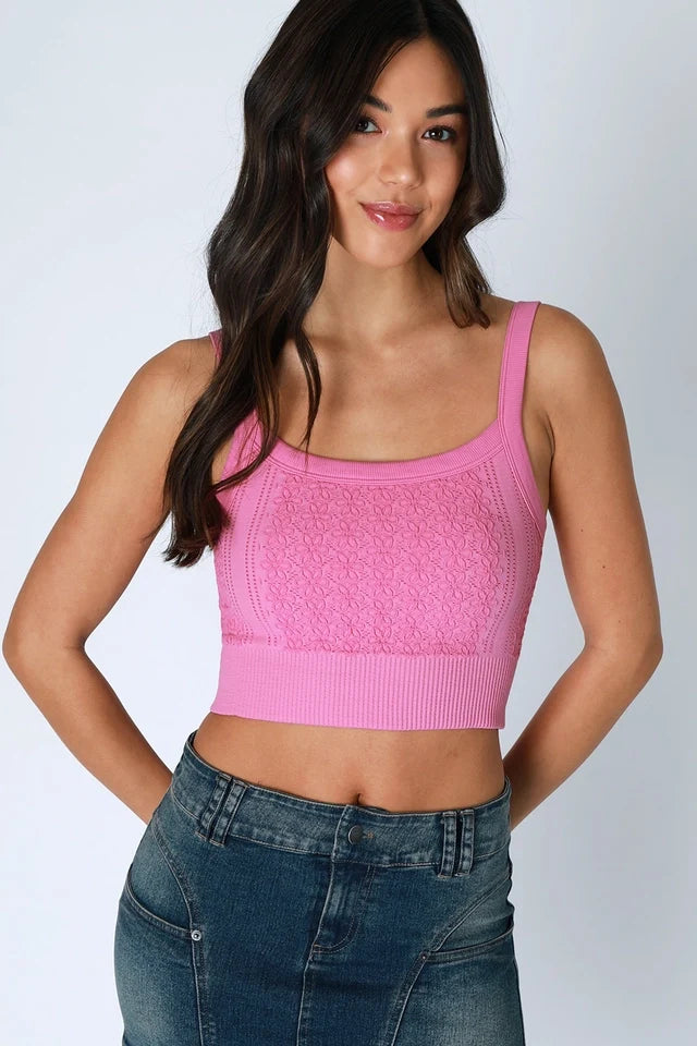 Floral Lace Ribbed Crop Top
