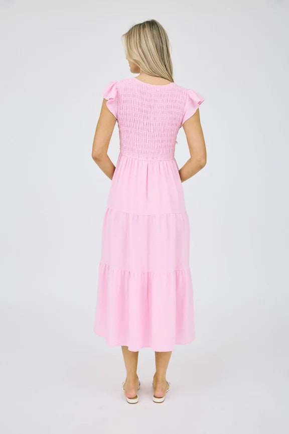 Flutter Sleeve Maxi Dress Light Pink Elegant Women's Dress