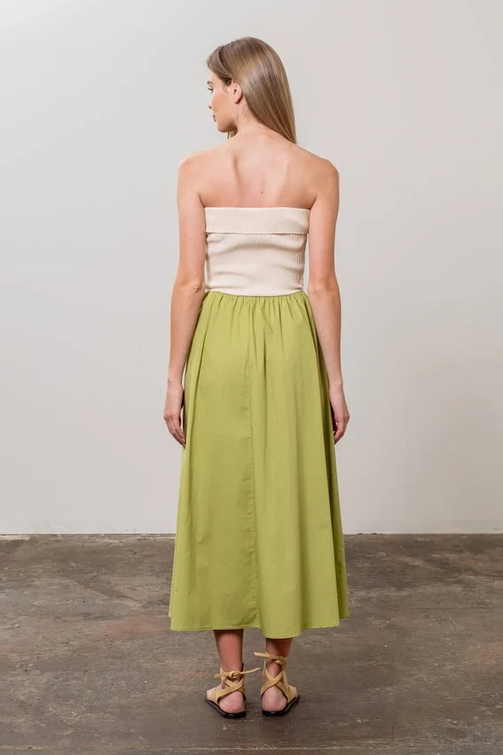 Fold Over Strapless Mix Media Midi Dress