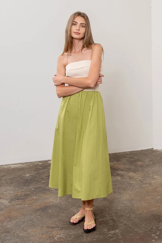 Fold Over Strapless Mix Media Midi Dress