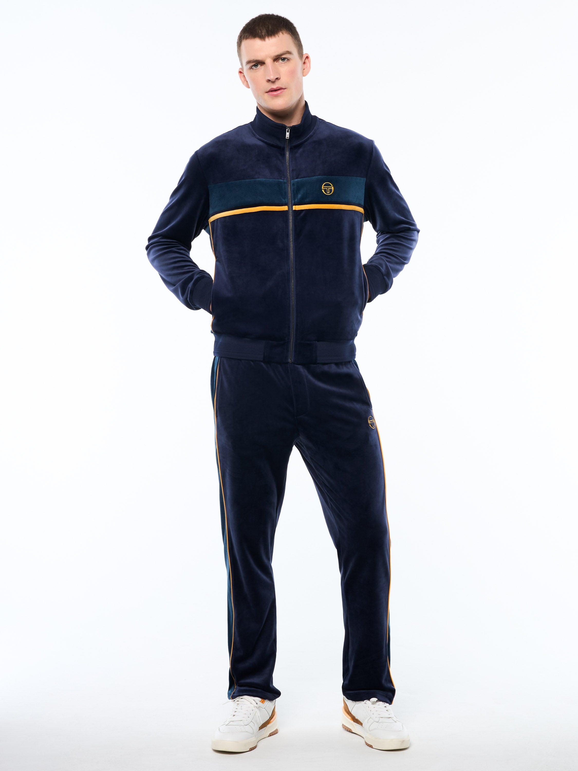 Forato Velour Track Jacket-Maritime Blue