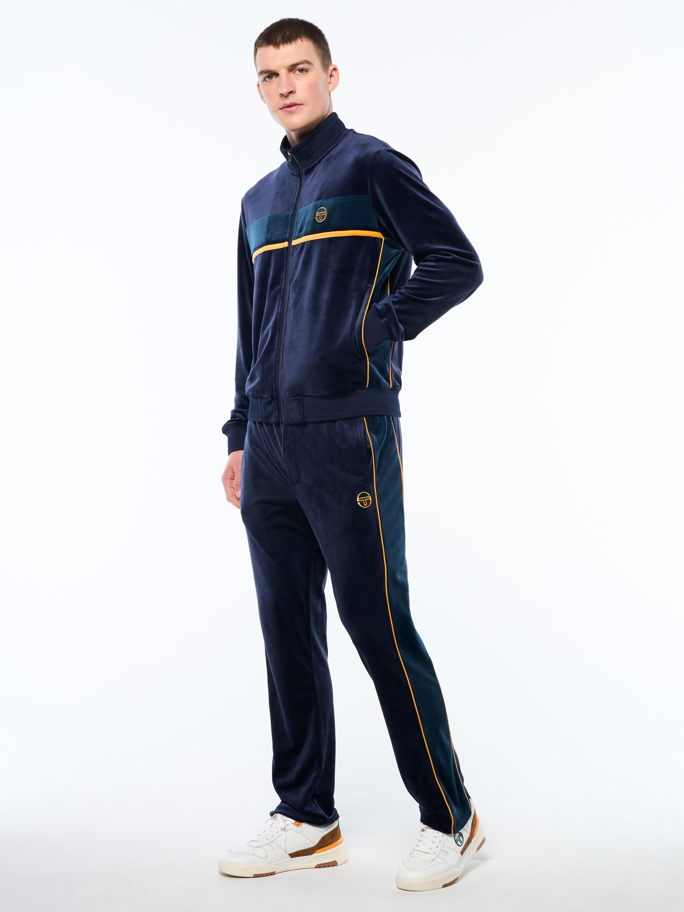 Forato Velour Track Jacket-Maritime Blue