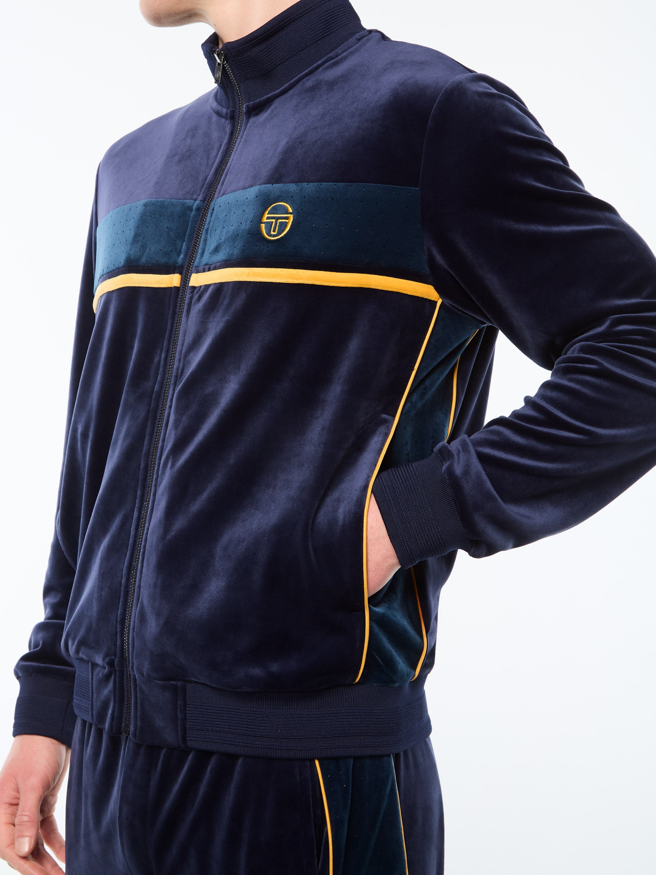 Forato Velour Track Jacket-Maritime Blue