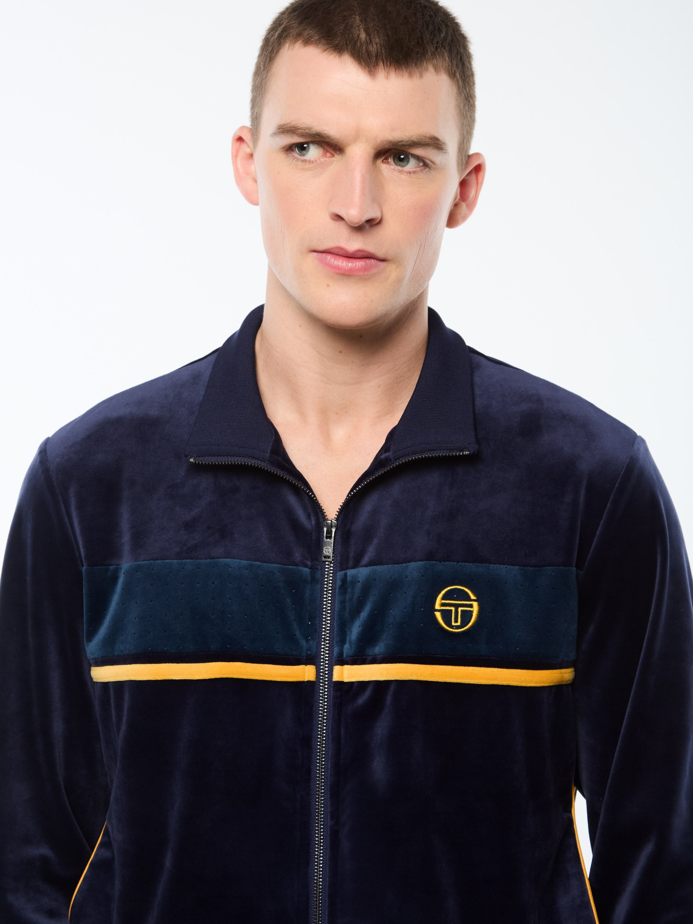 Forato Velour Track Jacket-Maritime Blue