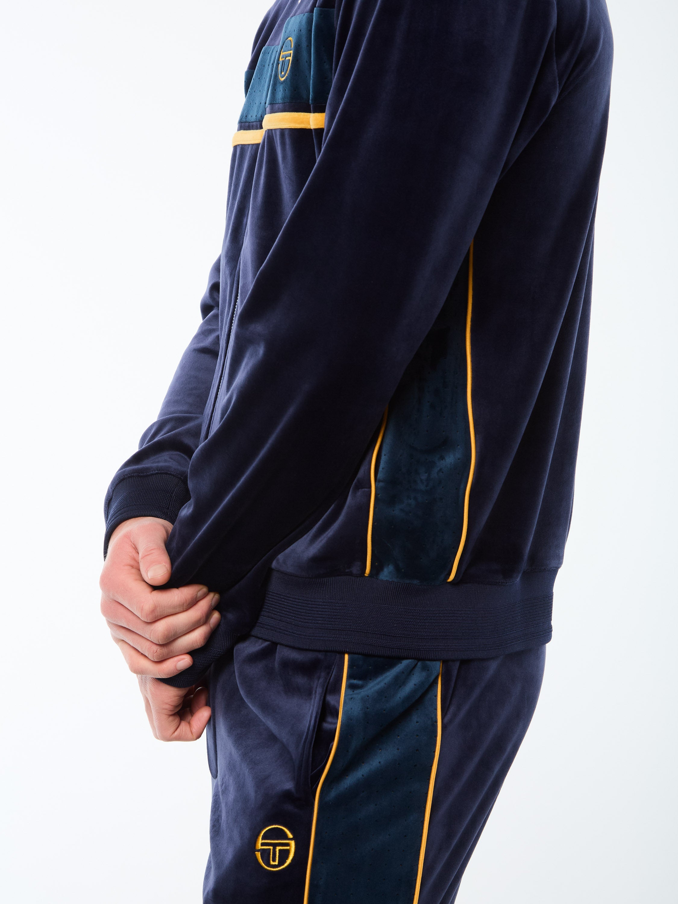 Forato Velour Track Jacket-Maritime Blue
