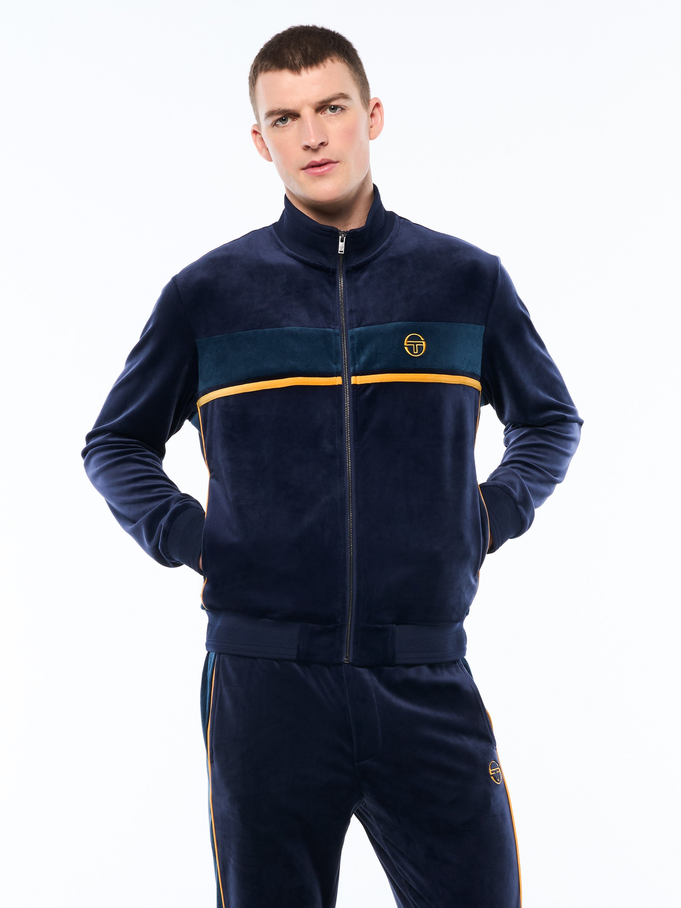 Forato Velour Track Jacket-Maritime Blue