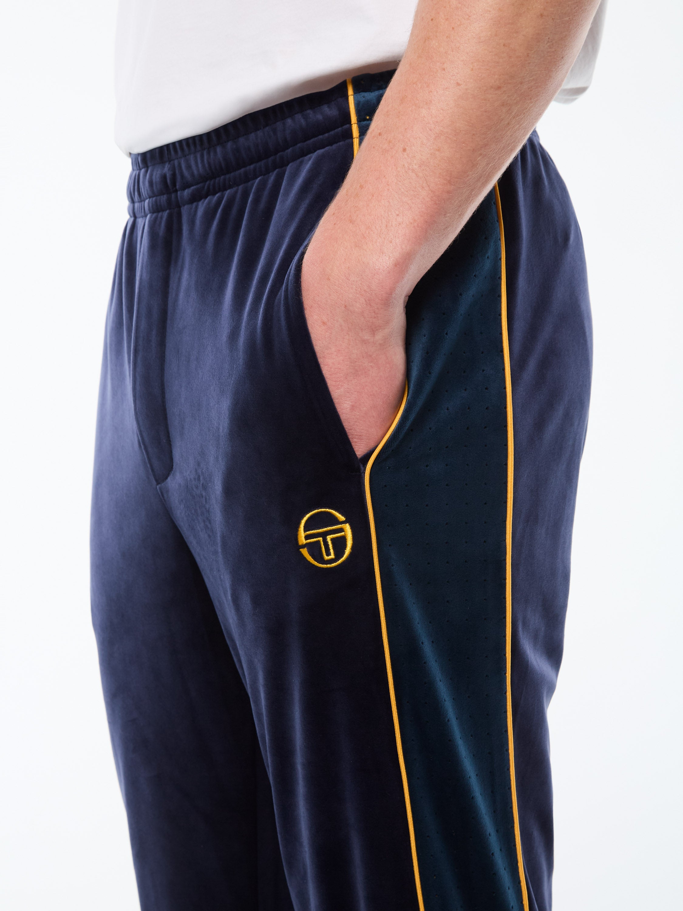 Forato Velour Track Pant-Maritime Blue