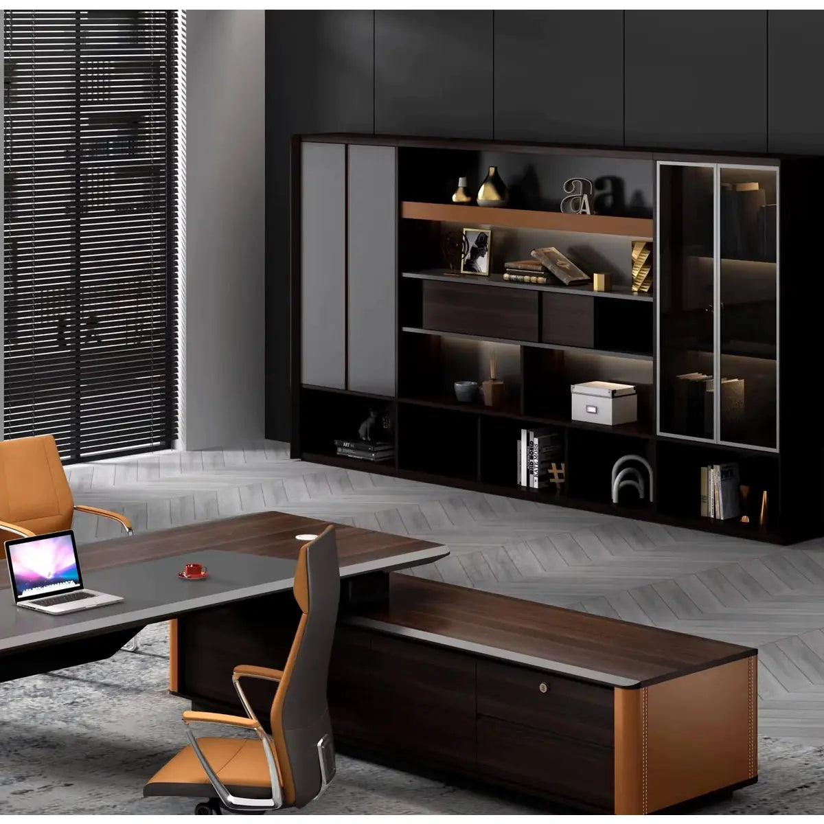 Fulton · Office Shelves w/ Integrated Lighting & Closet Storage