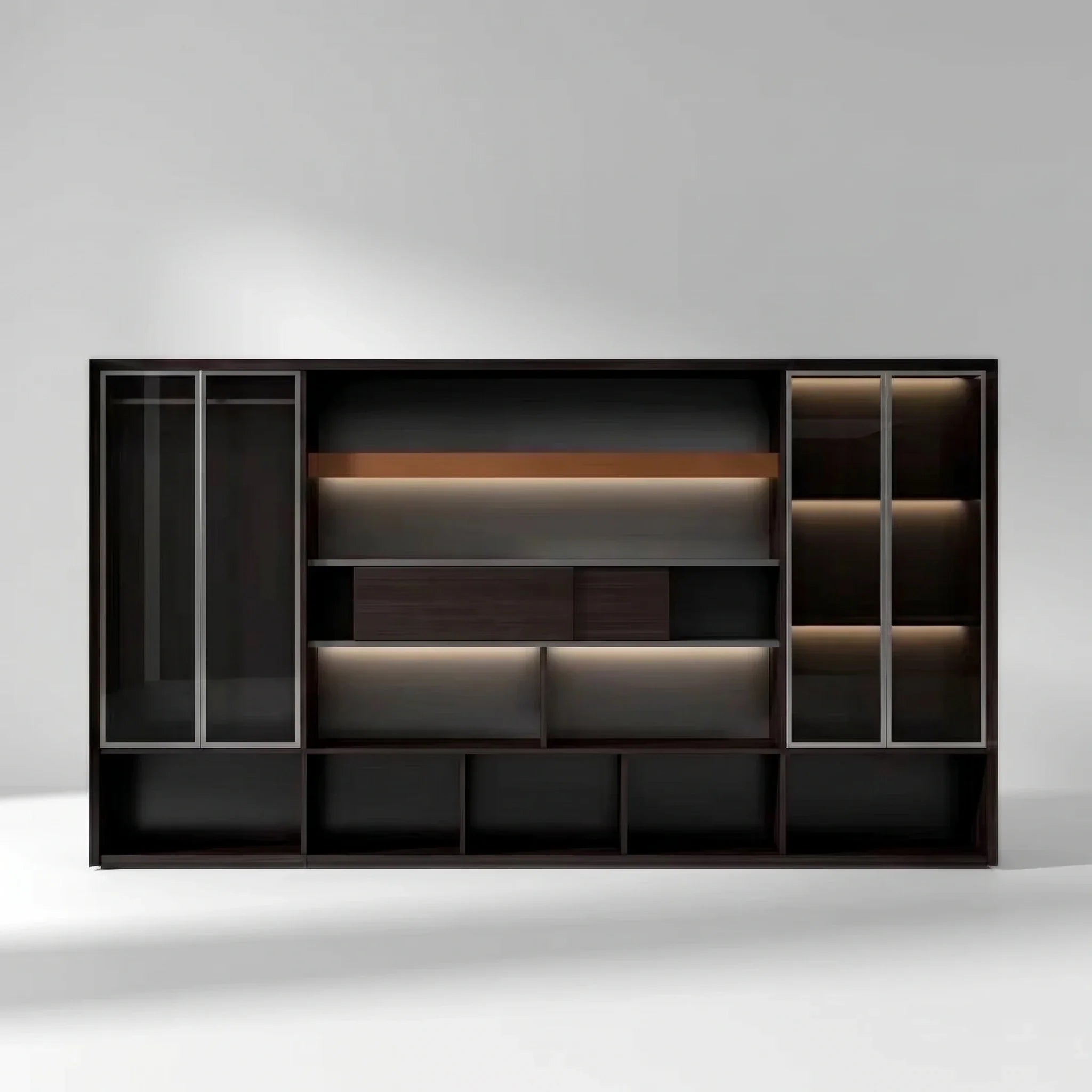 Fulton · Office Shelves w/ Integrated Lighting & Closet Storage