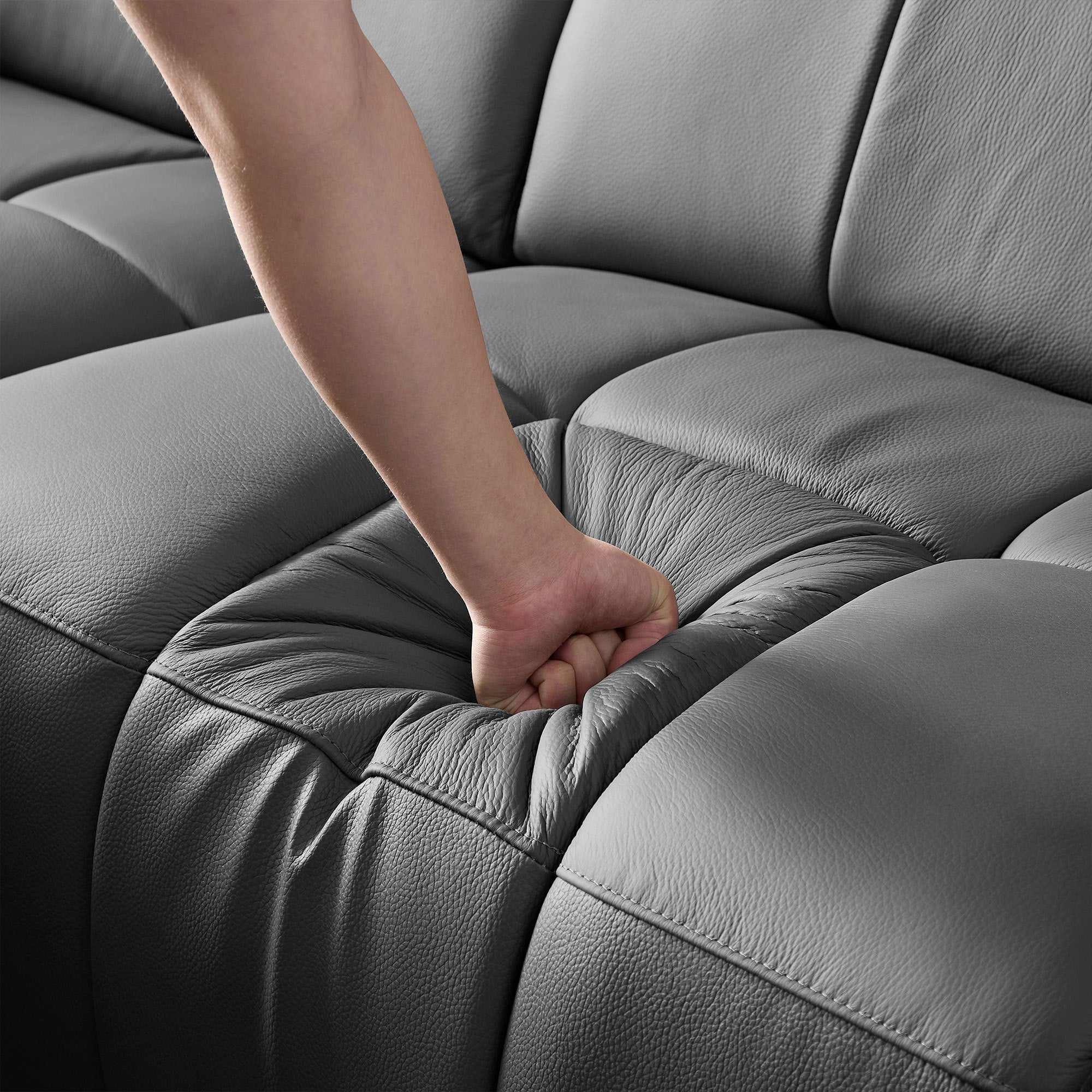 Genuine Leather Reclining Sectional Sofa - Dark Grey