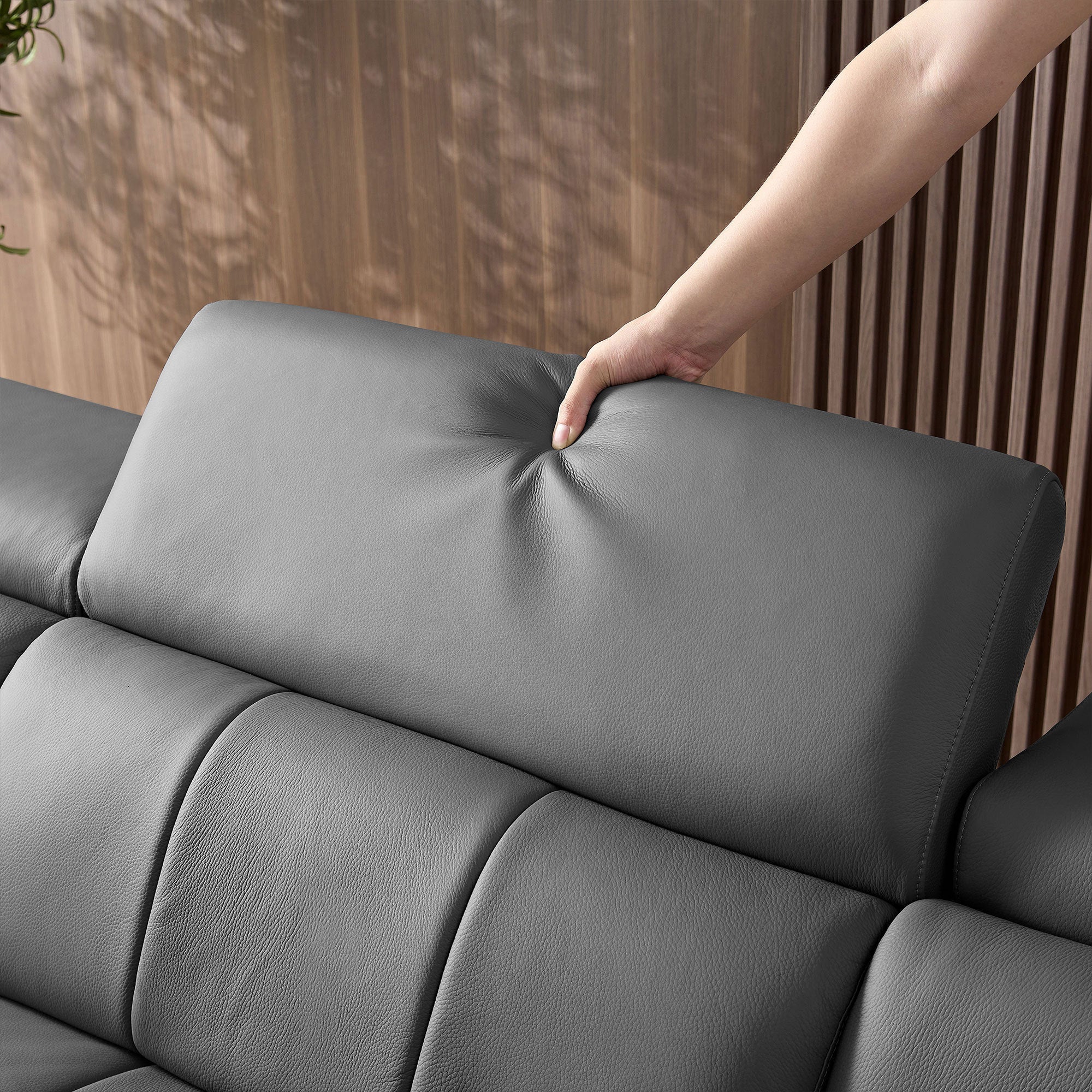 Genuine Leather Reclining Sectional Sofa - Dark Grey