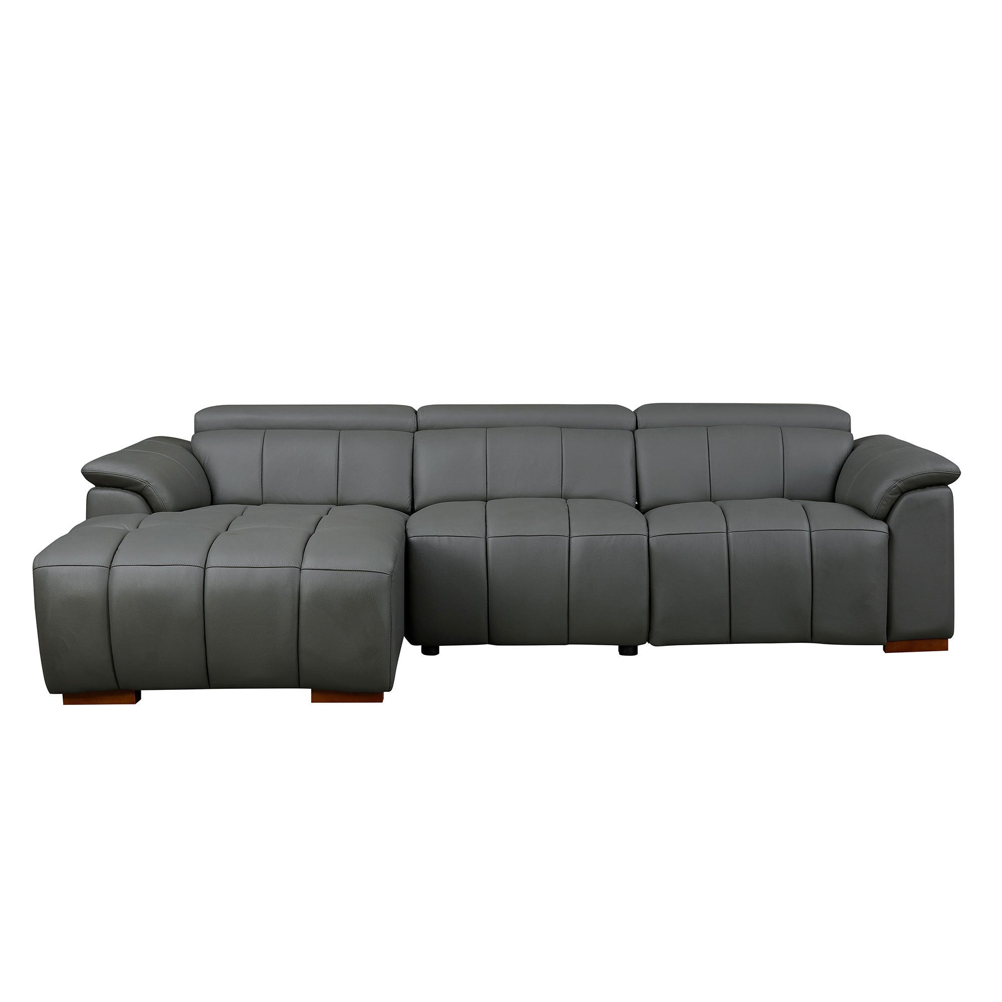 Genuine Leather Reclining Sectional Sofa - Dark Grey