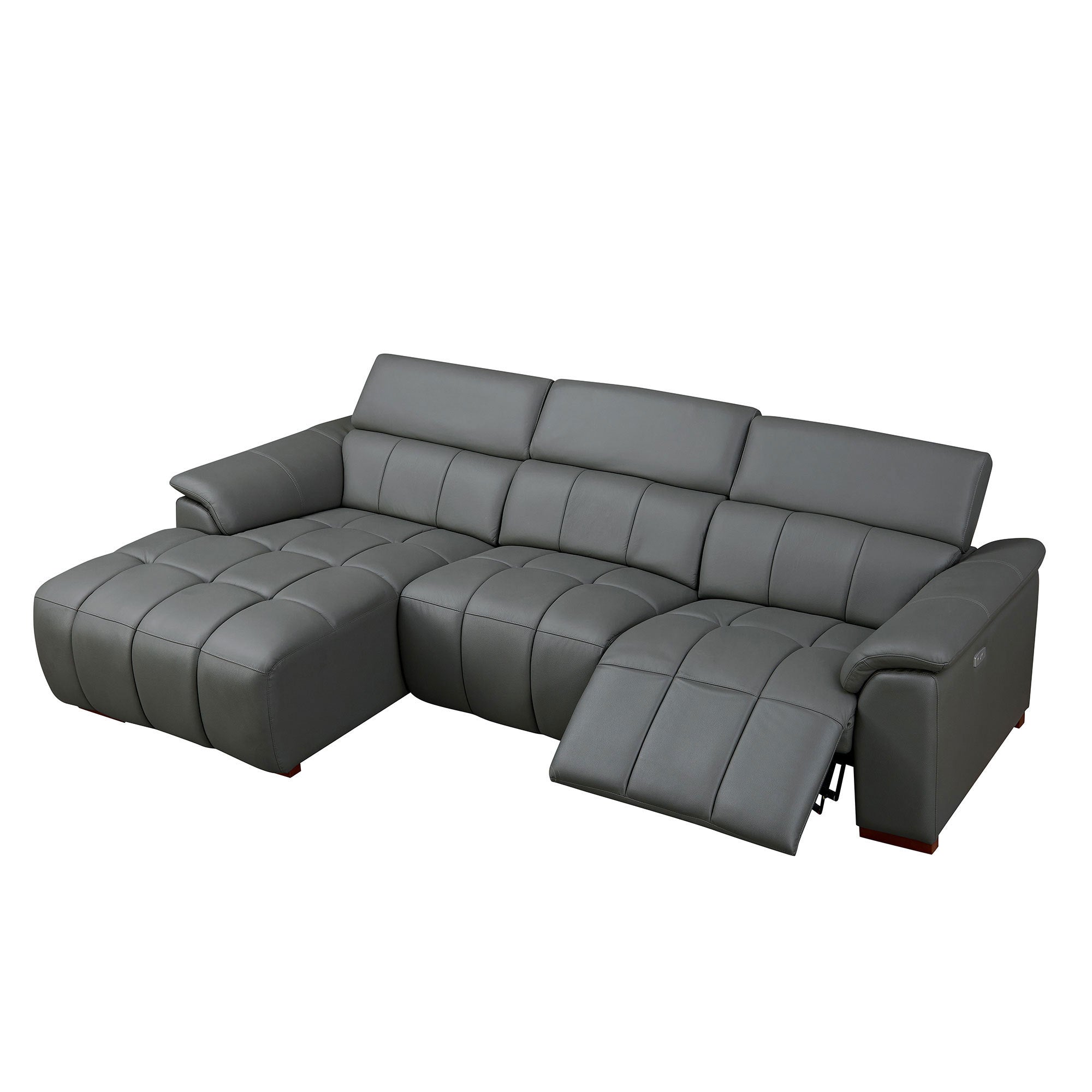 Genuine Leather Reclining Sectional Sofa - Dark Grey