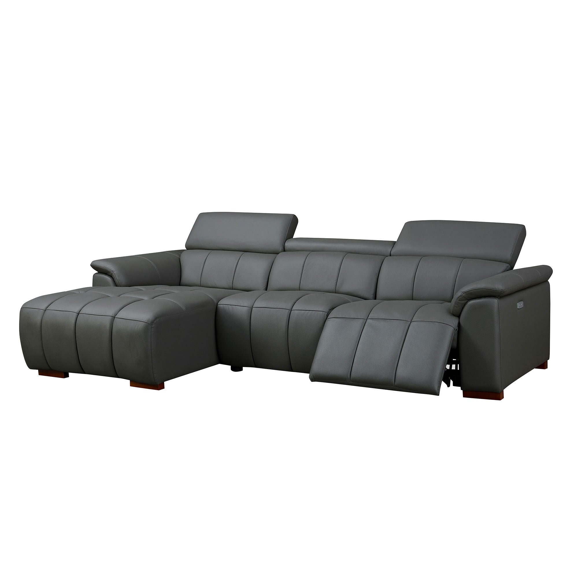 Genuine Leather Reclining Sectional Sofa - Dark Grey