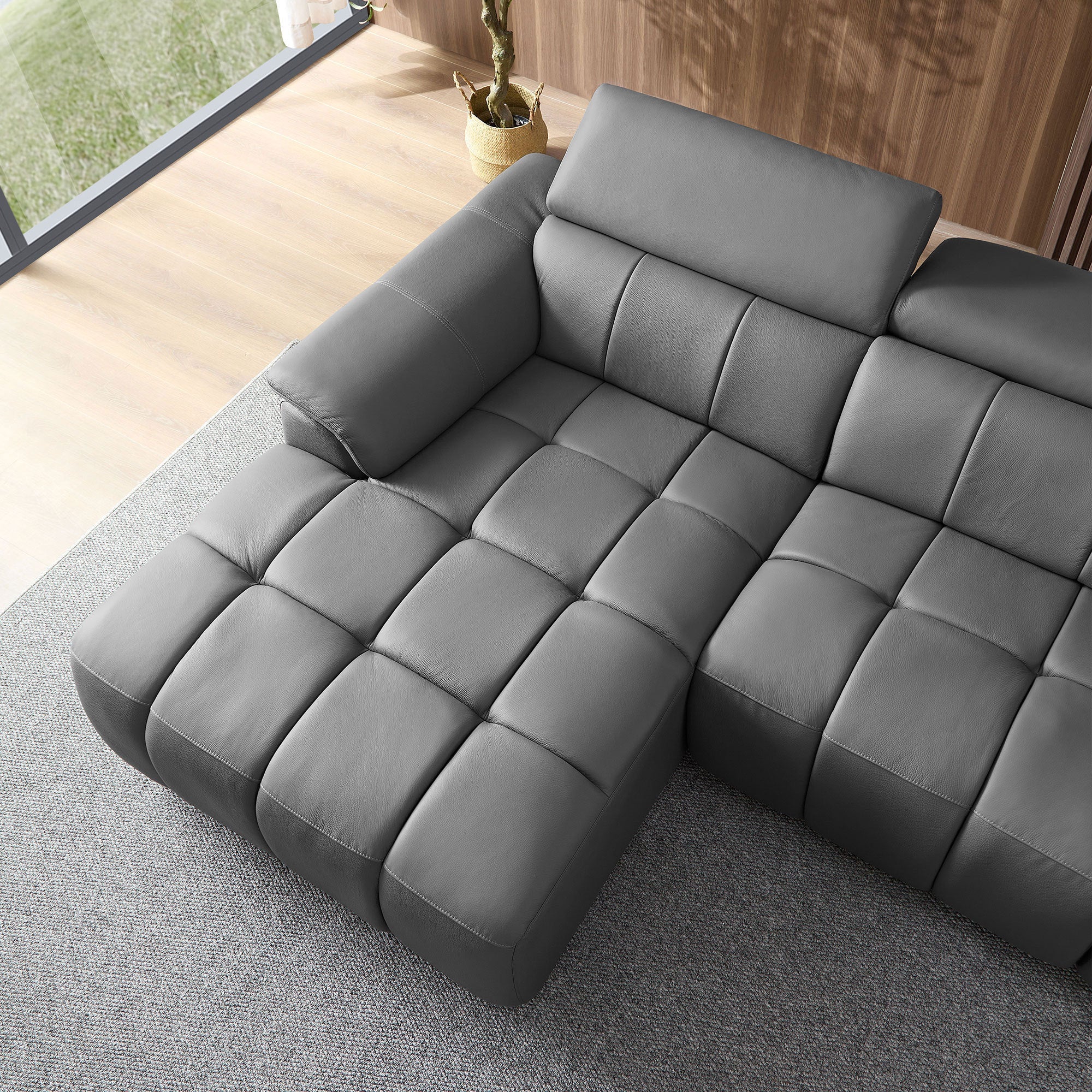 Genuine Leather Reclining Sectional Sofa - Dark Grey