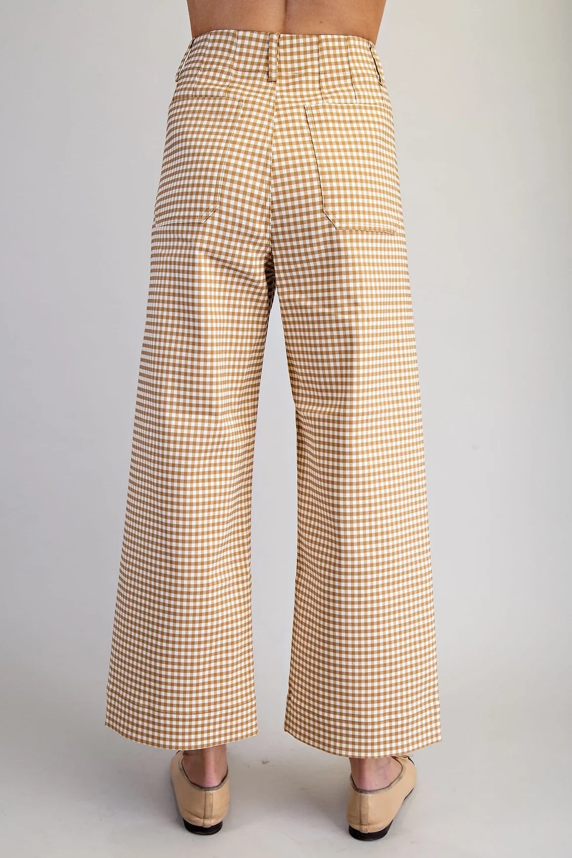 Gingham Straight Leg Cropped Pants in Butter Toast