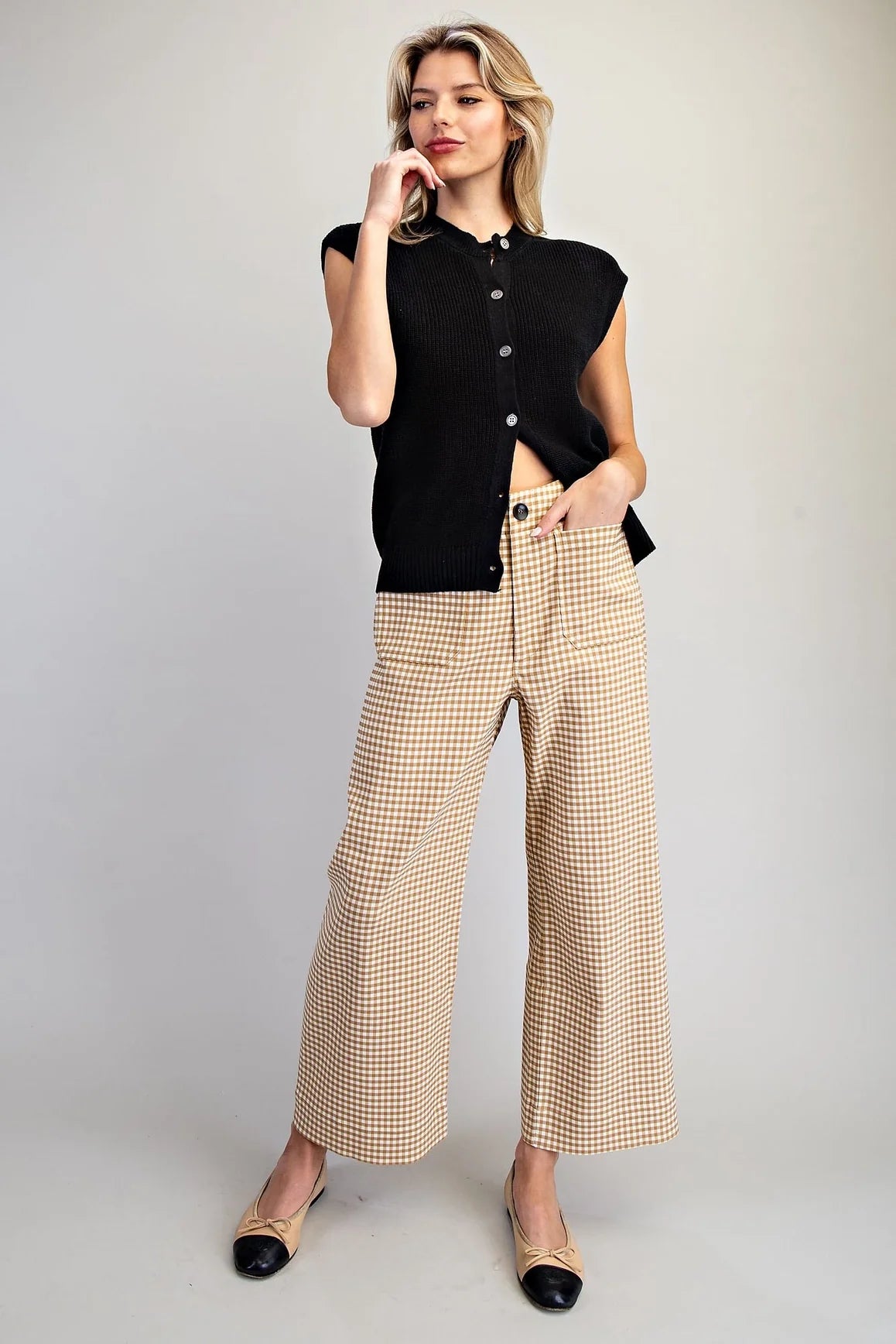 Gingham Straight Leg Cropped Pants in Butter Toast