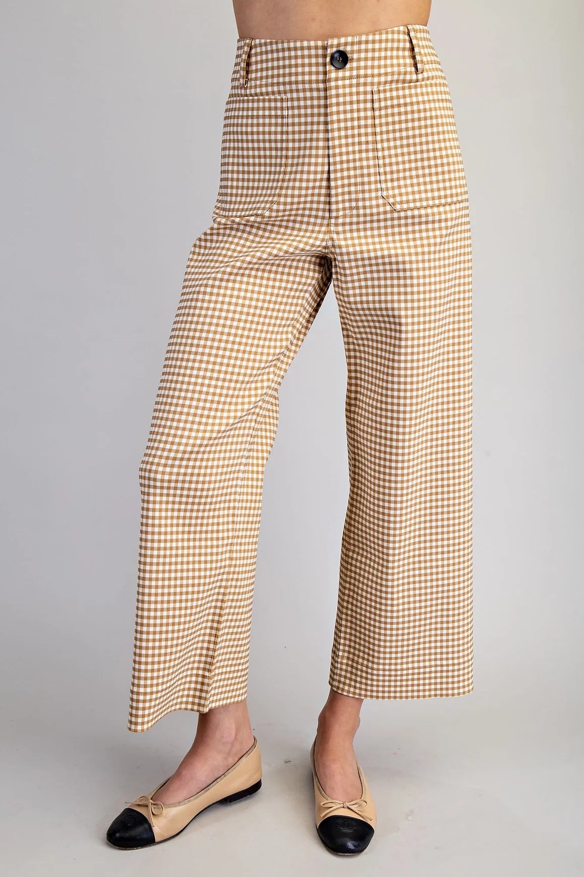 Gingham Straight Leg Cropped Pants in Butter Toast