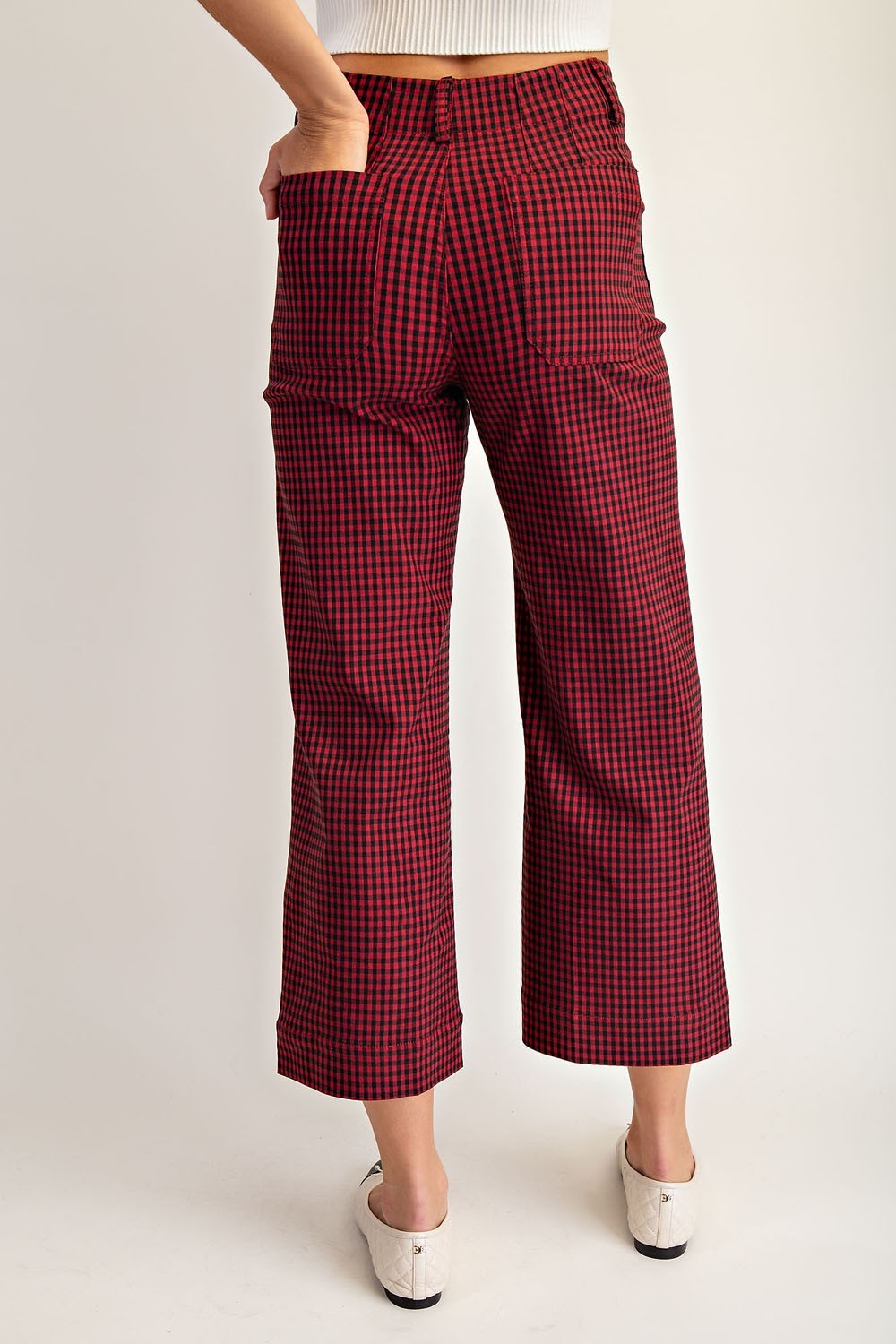 Gingham Straight Leg Cropped Pants in Cherry Red