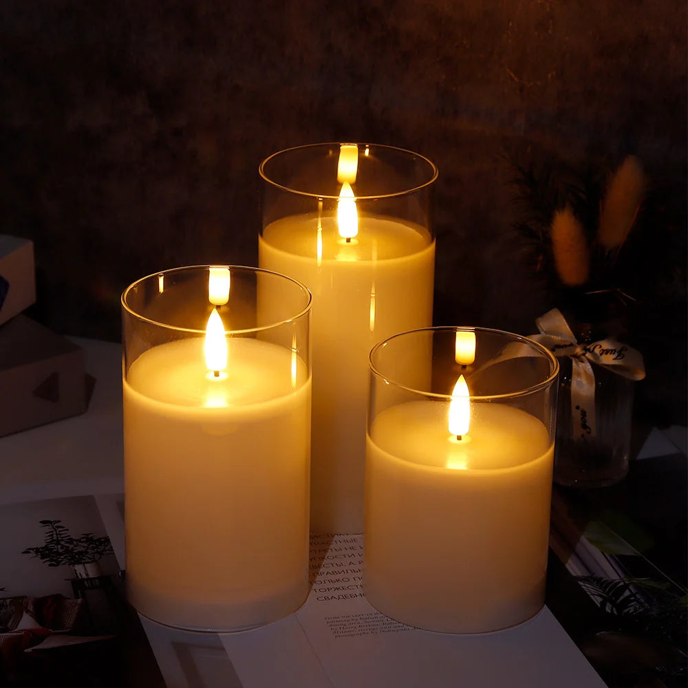 Glass Wax Flameless Effect LED Candles ( Set of 3 )